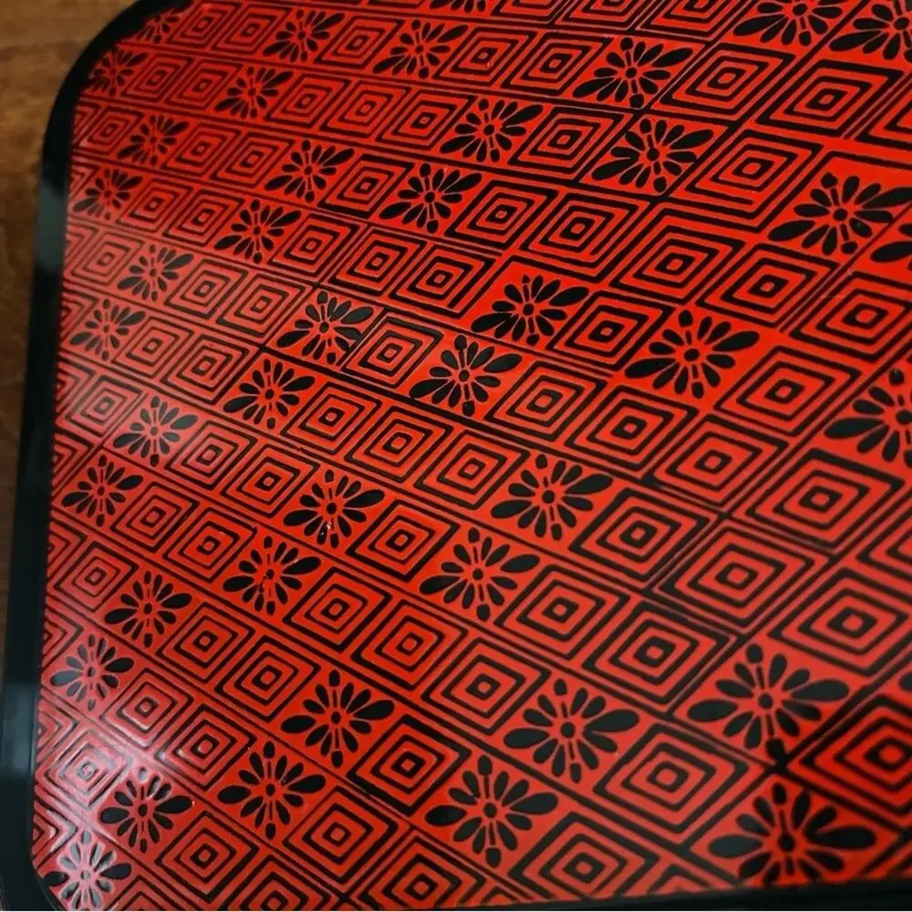 Japanese Bento Box, Black & Red Geometric Pattern, Nice Big Size For Adult Meal